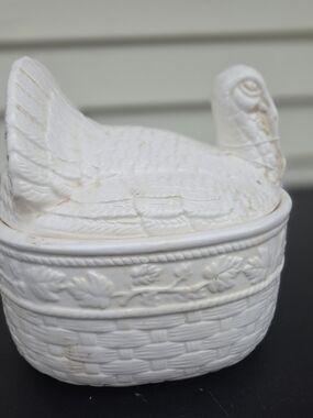 White Ceramic Turkey Covered Dish